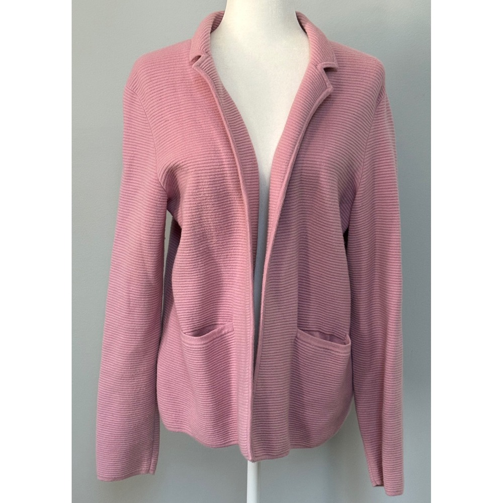 Talbots Pink Ribbed Open Front Blazer Cardigan Lambswool Blend‎ Size M NWT